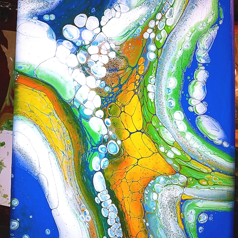 Acrylic pour painting on canvas